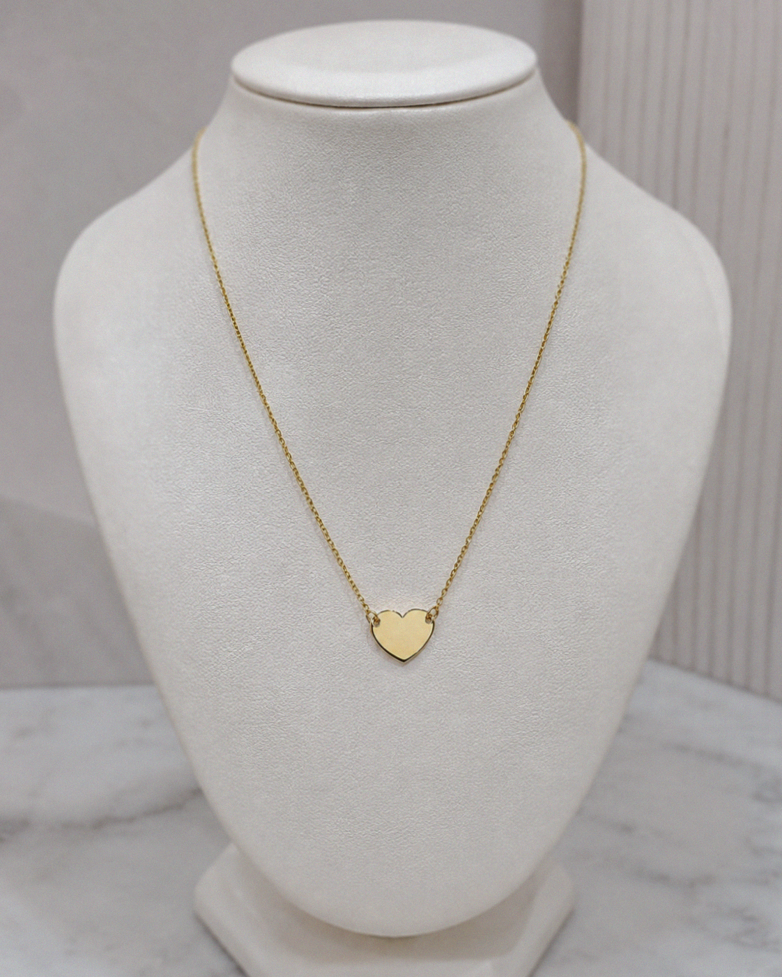9ct Yellow Gold Plain Heart Necklace 16 Inch