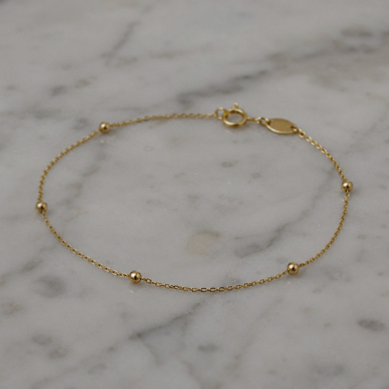 9ct Gold Ball Station Charm Bracelet - 2mm