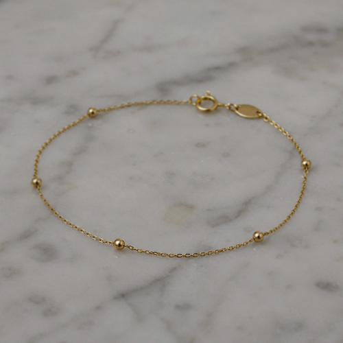 9ct Gold Ball Station Charm Bracelet - 2mm
