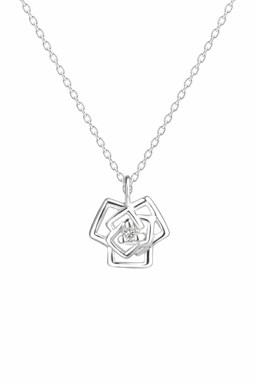 Sterling Silver Rose Pendant Necklace With Natural Diamond