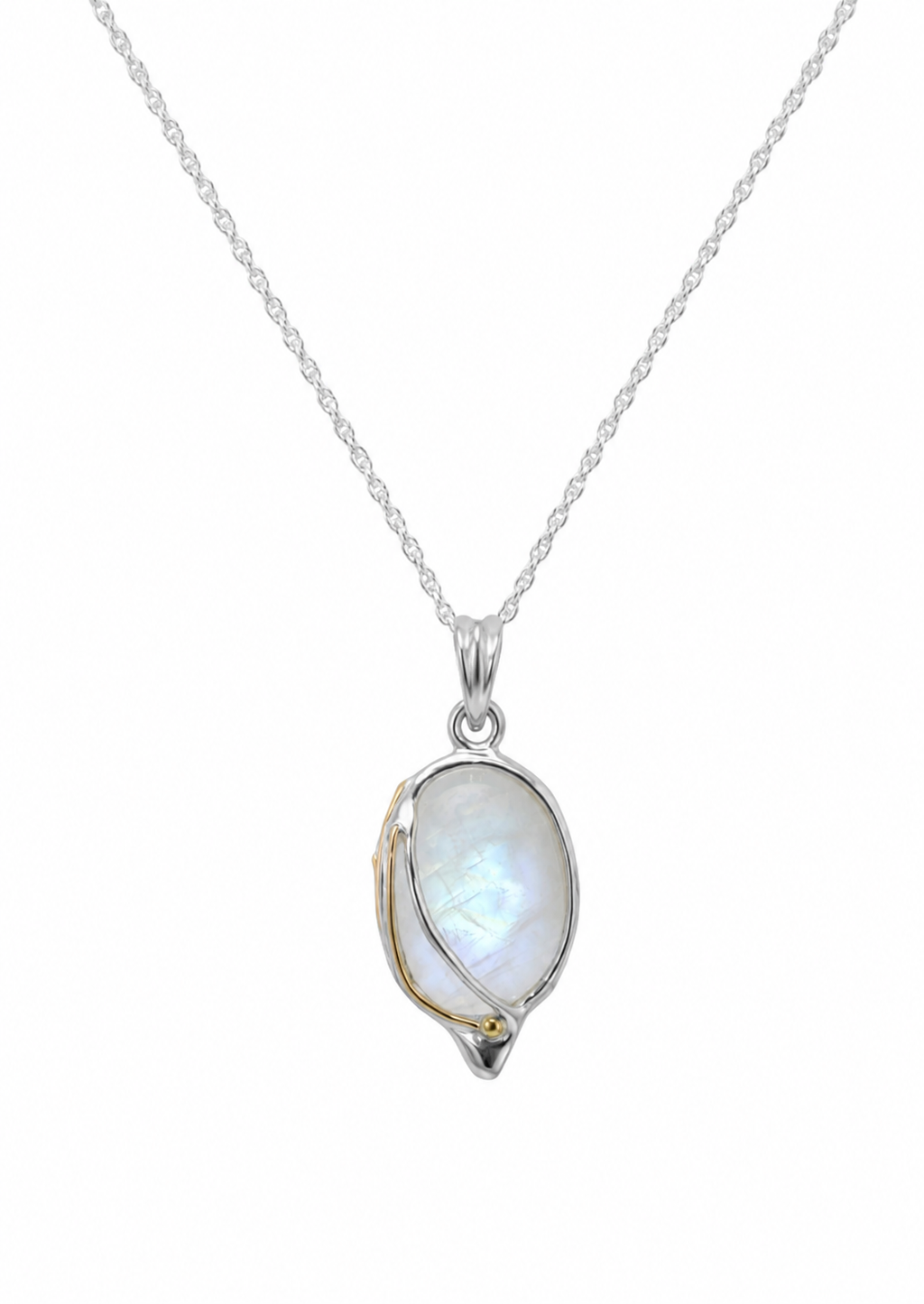 Banyan Rainbow Moonstone Pendant Necklace with 14ct Gold-Fill Detail