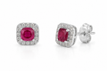 Cushion Cut Ruby & Diamond Halo Stud Earrings in 9ct White Gold