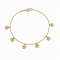 9ct Gold Heart & Flower Charm Bracelet - Delicate Charm Bracelet in Yellow Gold.