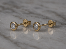 9ct Yellow Gold Bezel Set Diamond Stud Earrings
