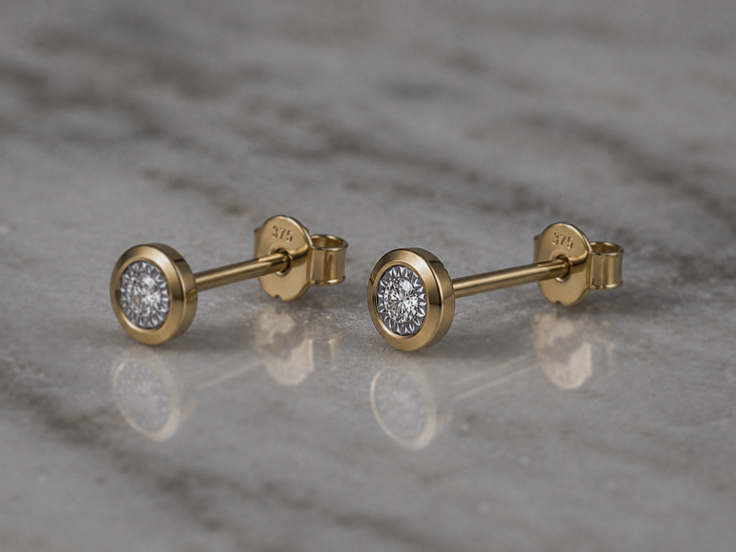 9ct Yellow Gold Bezel Set Diamond Stud Earrings