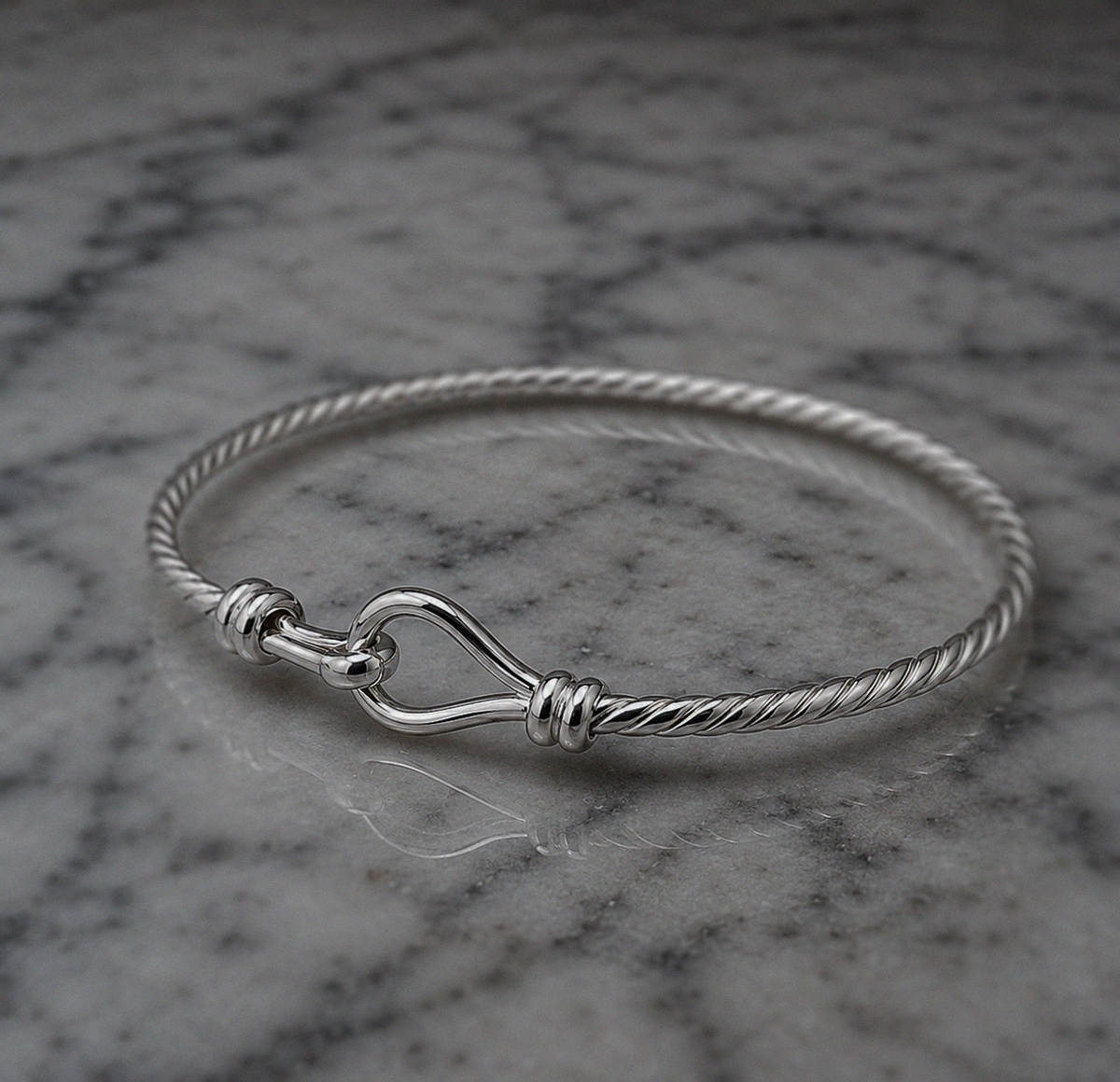 Sterling Silver Twisted Baby Bangle – Classic Hook Design