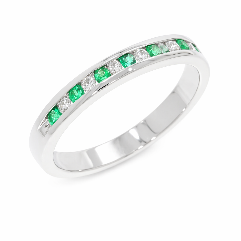 9ct White Gold Emerald & Diamond Eternity Ring