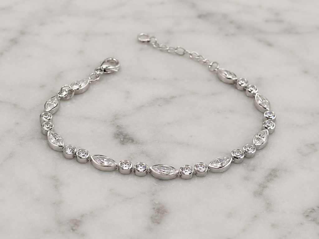 Sterling Silver Marquise Cubic Zirconia Bracelet