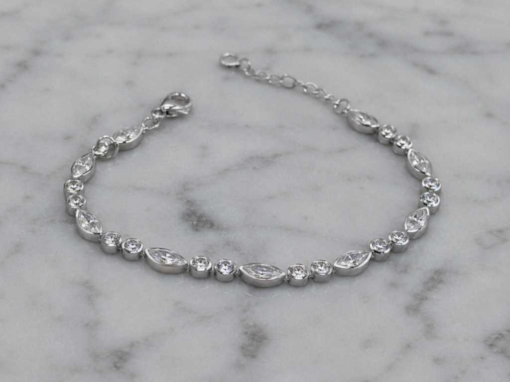 Sterling Silver Marquise Cubic Zirconia Bracelet