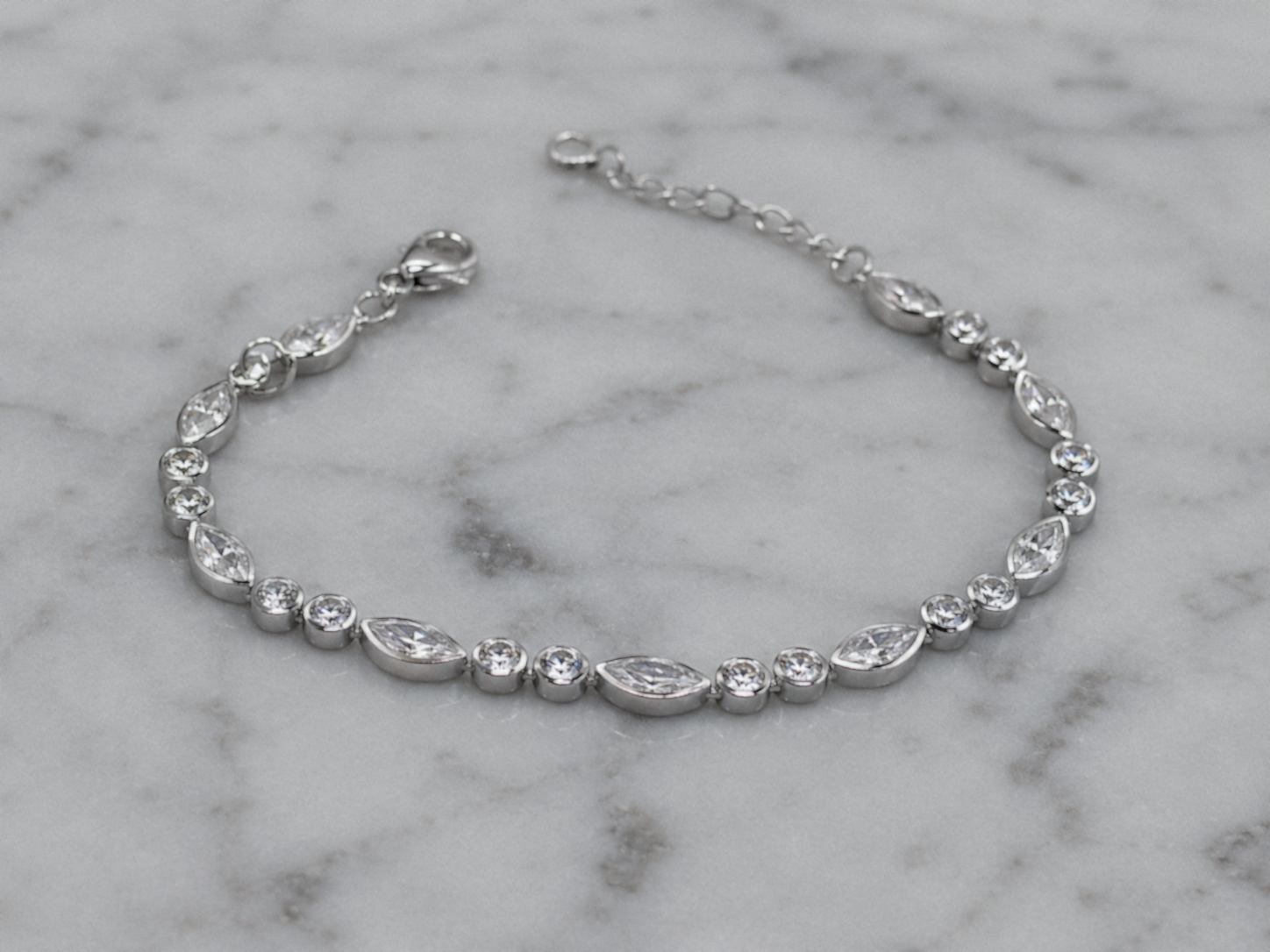 Sterling Silver Marquise Cubic Zirconia Bracelet