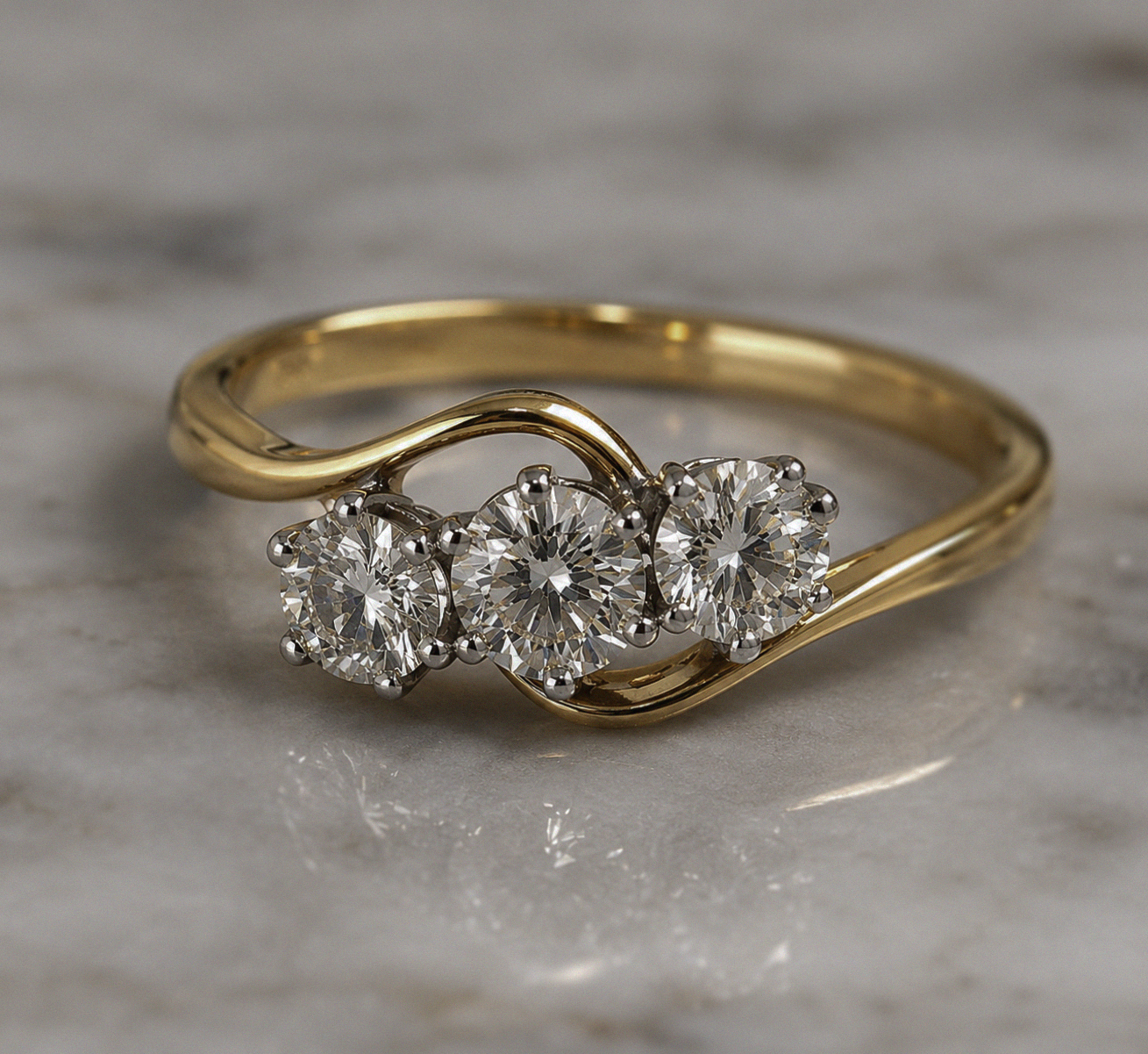 18ct Two-Tone Gold 1.00ct Diamond Swirl Trilogy Engagement Ring