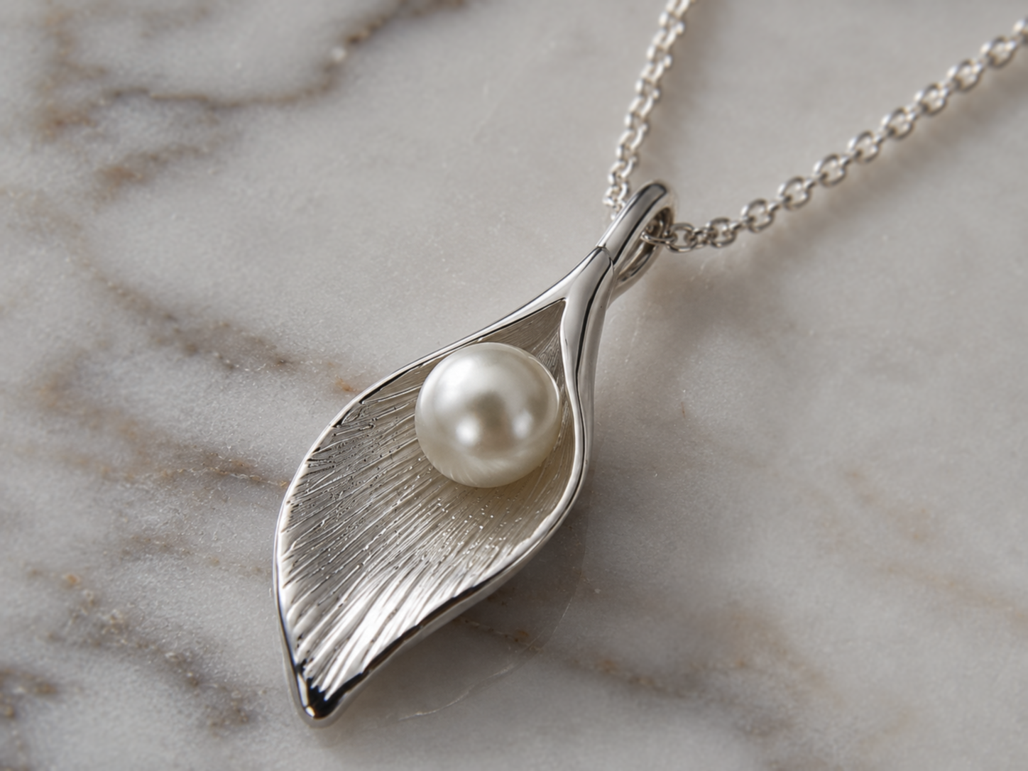 Sterling Silver Freshwater Pearl Calla Lily Pendant Necklace