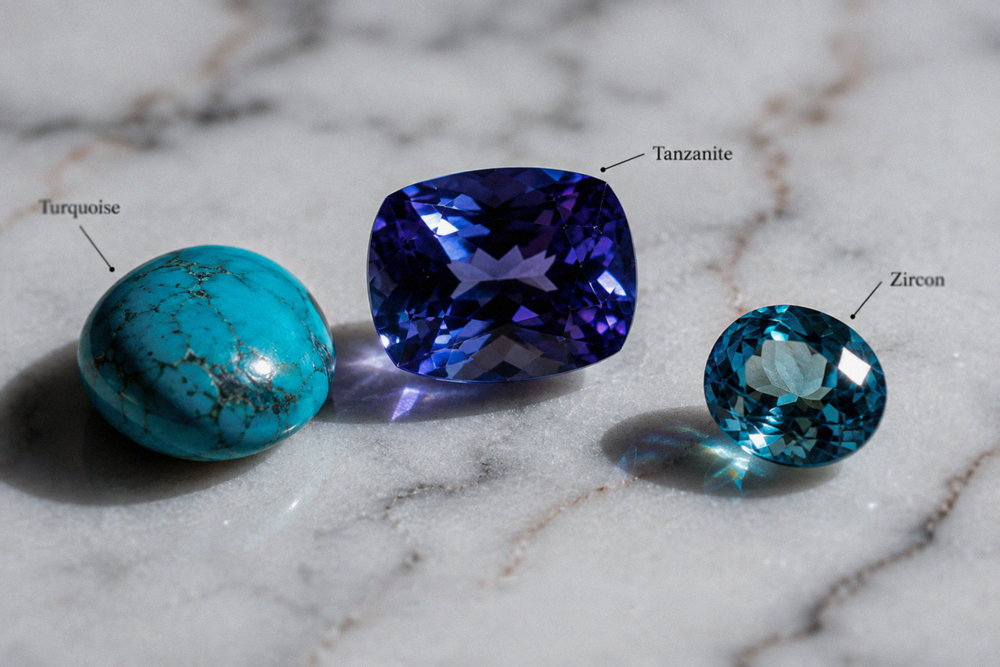 December birthstones Turquoise Tanzanite and Zircon