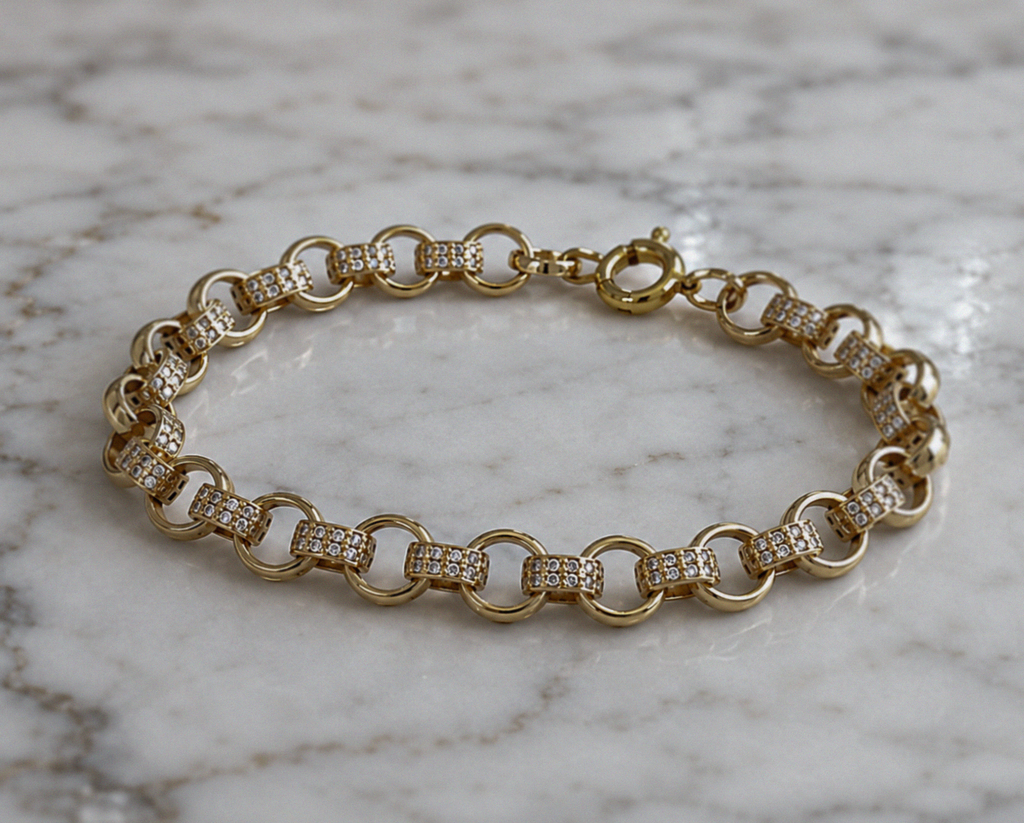 Men’s 9ct Yellow Gold Cubic Zirconia Belcher Bracelet 8.5 Inch
