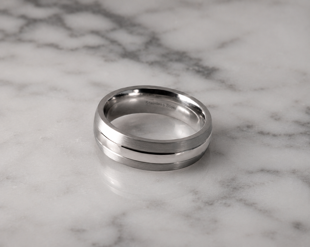 Fred Bennett Brushed & Polished Stainless Steel Band Ring