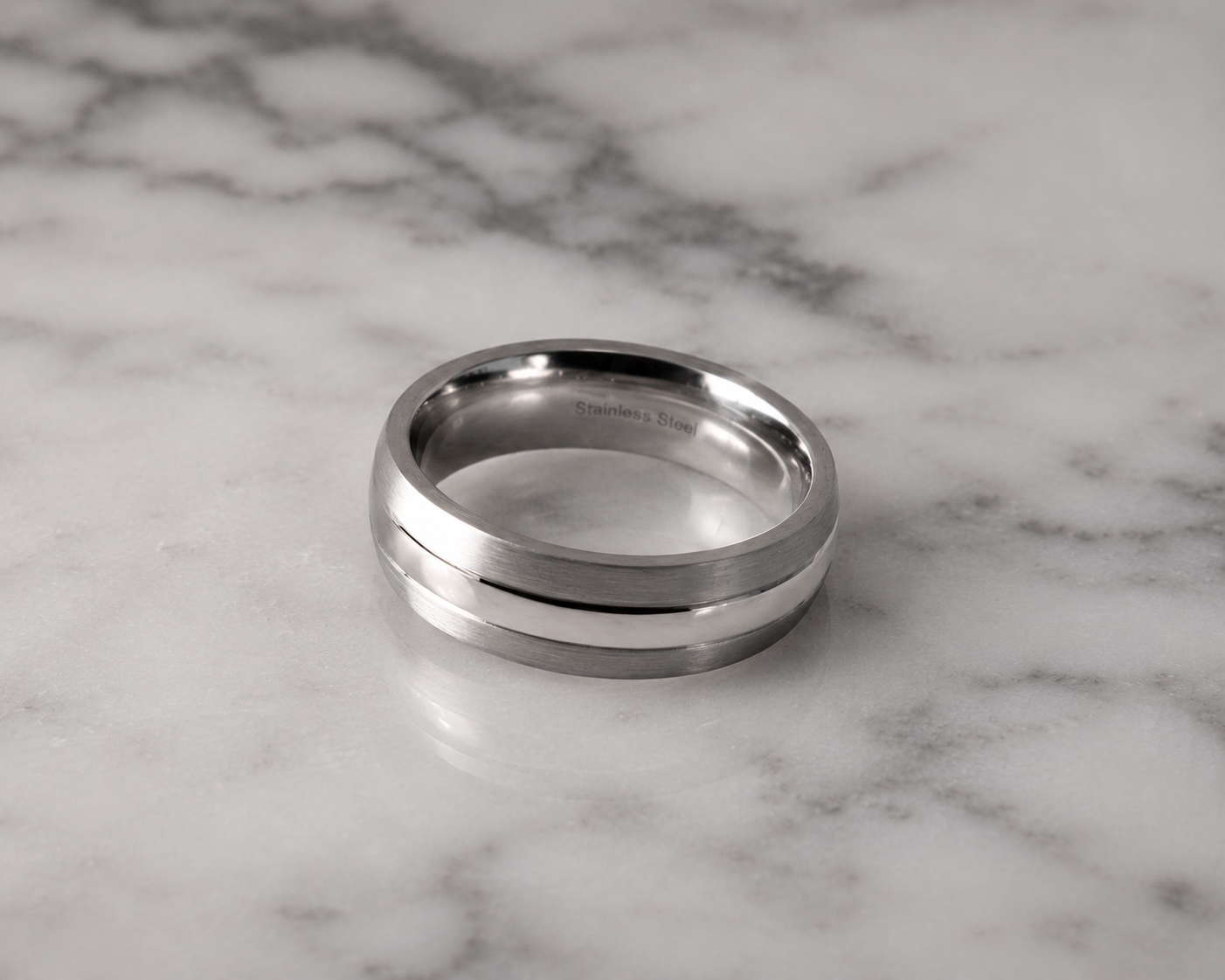 Fred Bennett Brushed & Polished Stainless Steel Band Ring