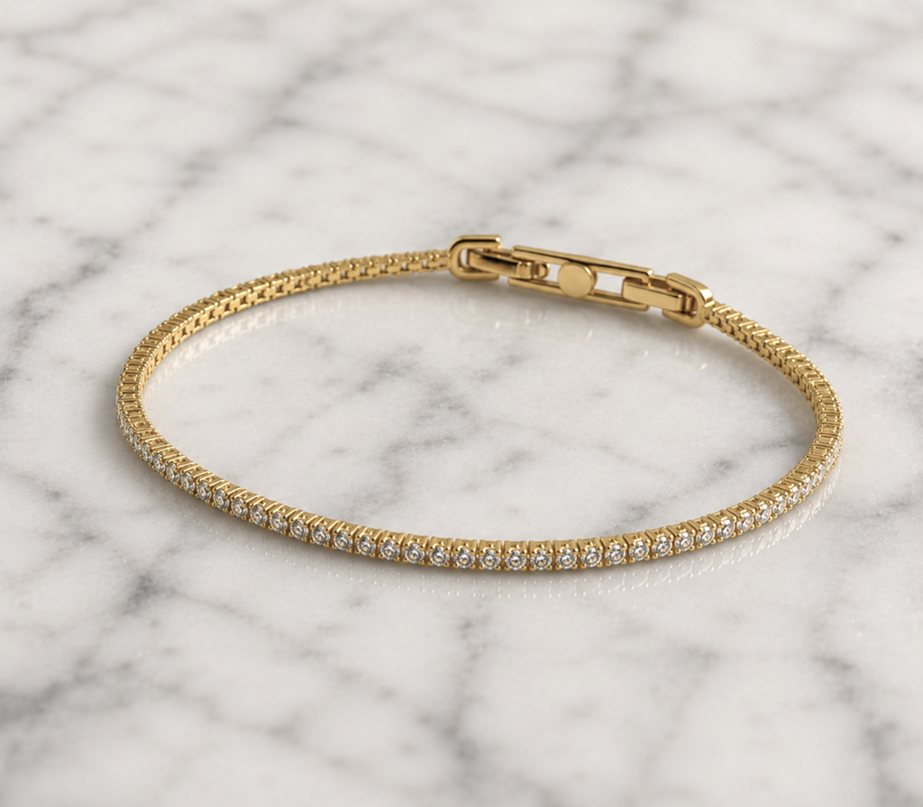 Diamonfire Yellow Gold Plated Sterling Silver Round Cut Zirconia Tennis Bracelet