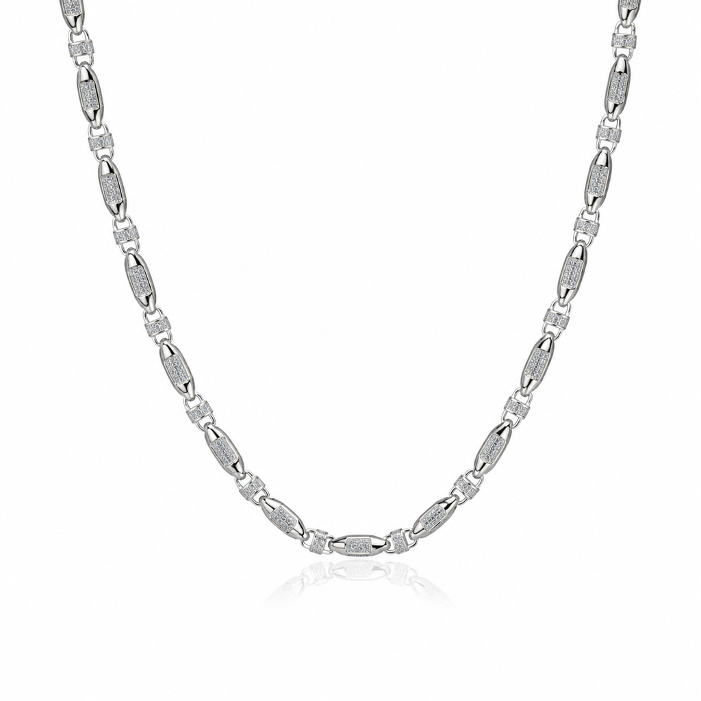 Silver Cubic Zirconia Fancy Squared Chain 28–34"