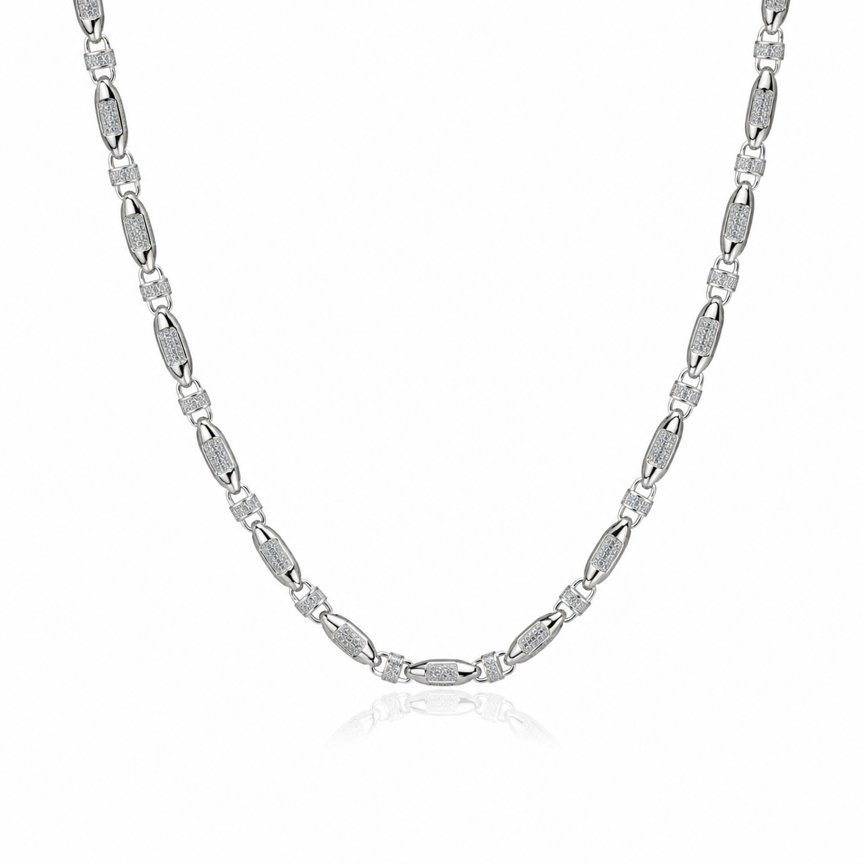 Silver Cubic Zirconia Fancy Squared Chain 28–34"