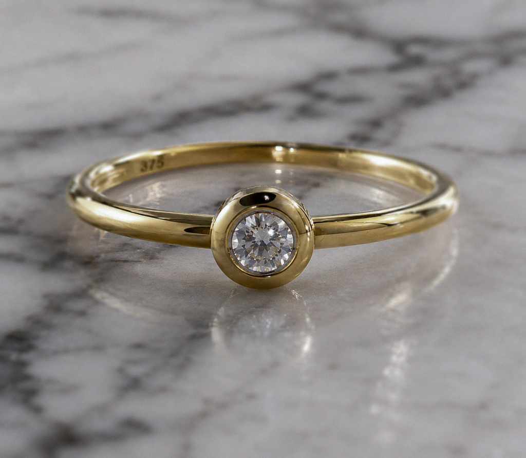 Rounded Bezel Natural Diamond Ring in 9ct Yellow Gold