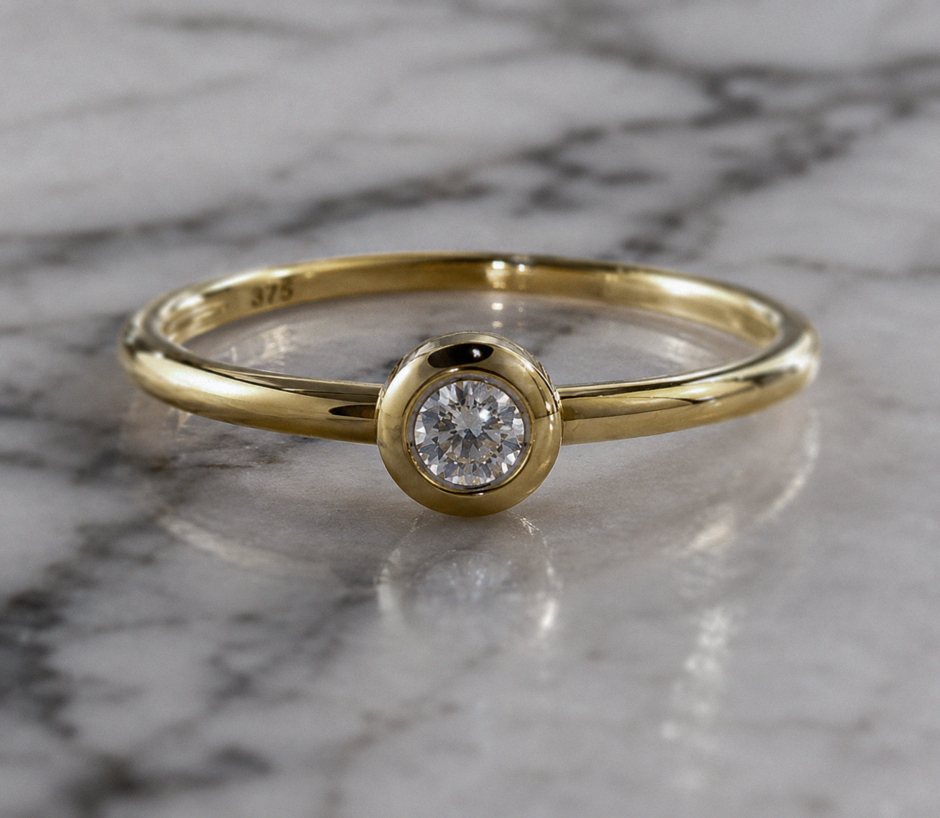 Rounded Bezel Natural Diamond Ring in 9ct Yellow Gold