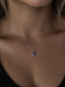 Sterling Silver Natural Amethyst Teardrop Pendant Necklace
