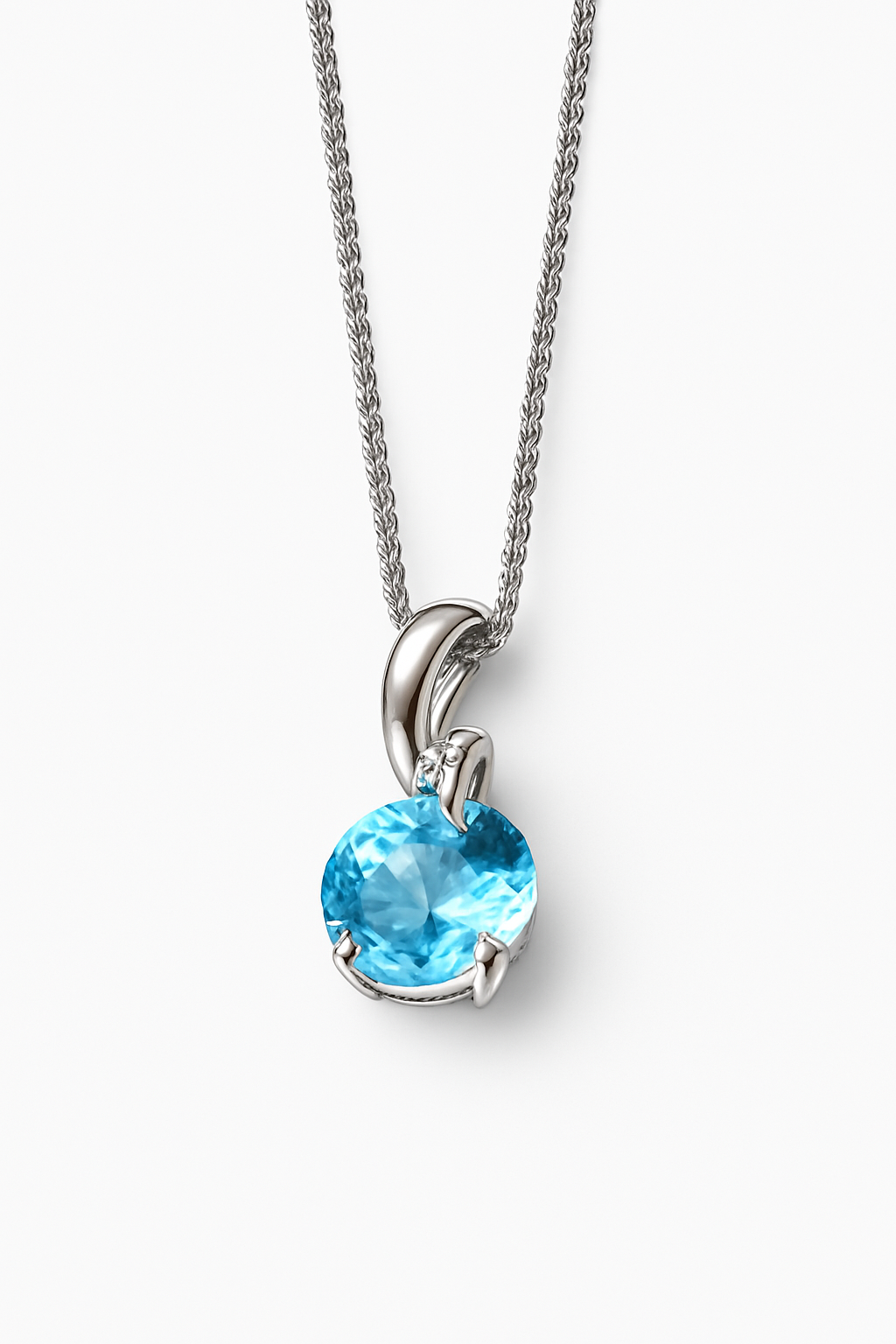 Blue Topaz & Diamond Twist Pendant on 9ct Gold Venetian Chain. PRE ORDER