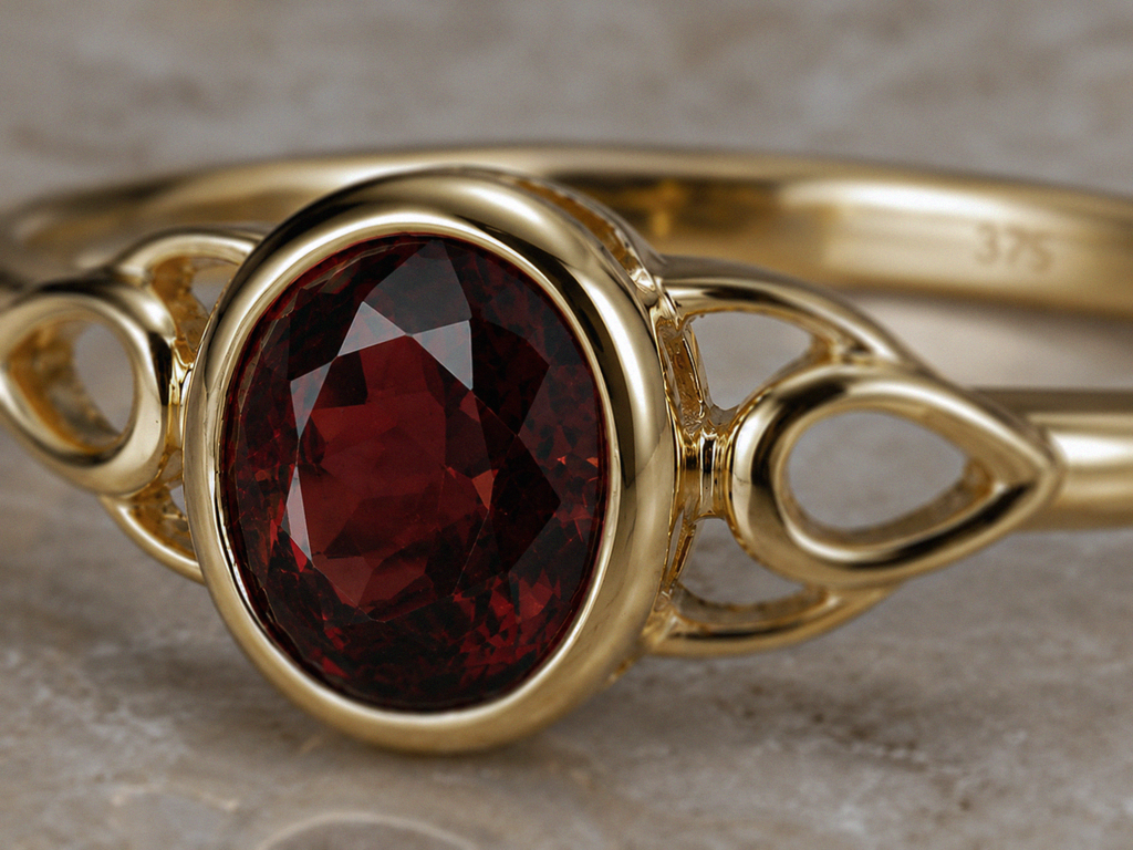 9ct Yellow Gold Natural Garnet Celtic Ring