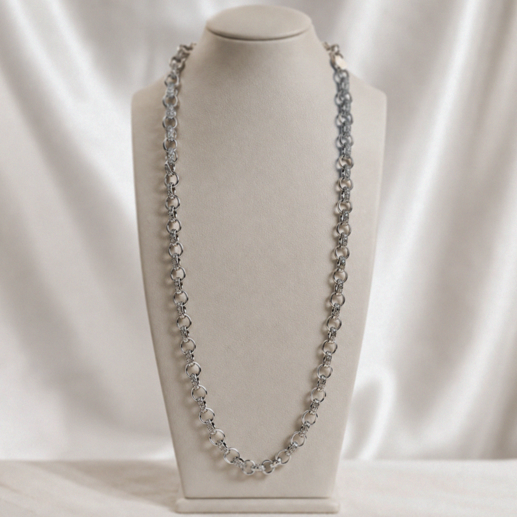 Silver Cubic Zirconia Belcher Chain 26"