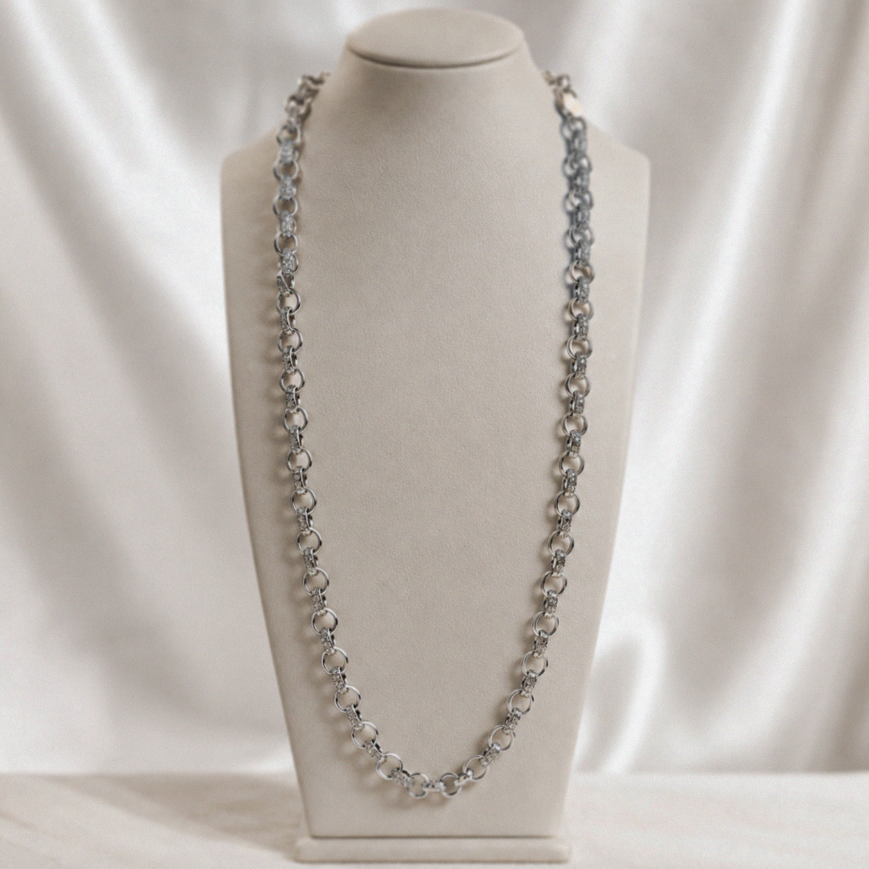 Silver Cubic Zirconia Belcher Chain 26"