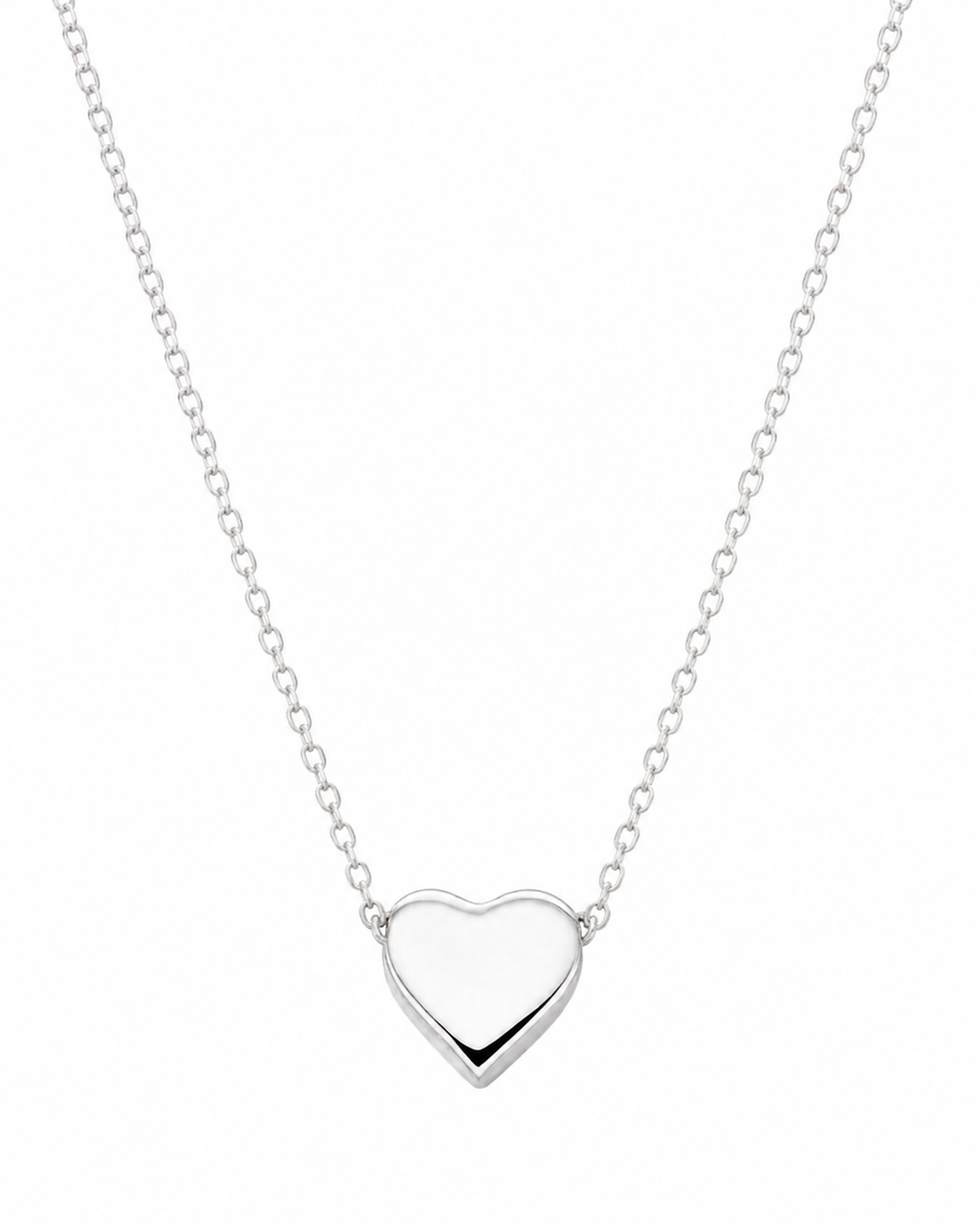 Sterling Silver Heart Pendant Necklace – Polished Love Necklace (42–44cm Adjustable)
