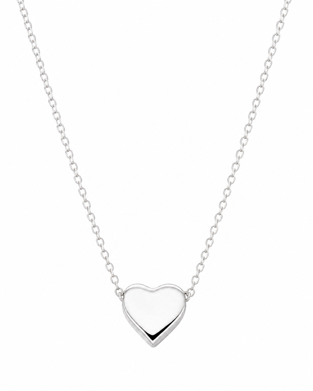 Sterling Silver Heart Pendant Necklace – Polished Love Necklace (42–44cm Adjustable)