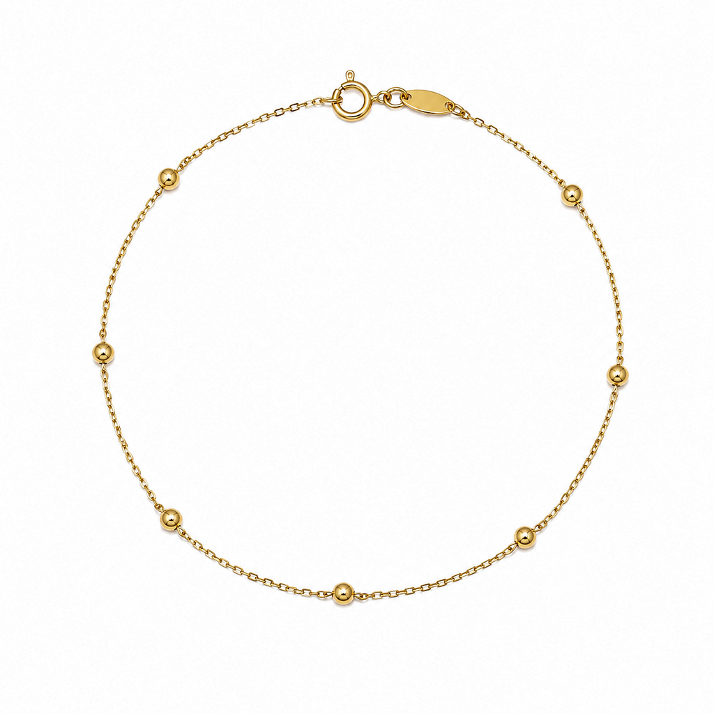 9ct Gold Ball Station Charm Bracelet - 2mm