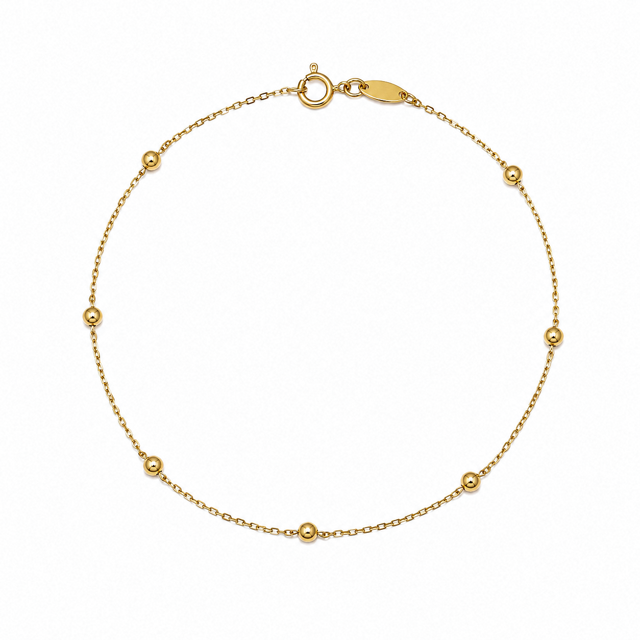 9ct Gold Ball Station Charm Bracelet - 2mm