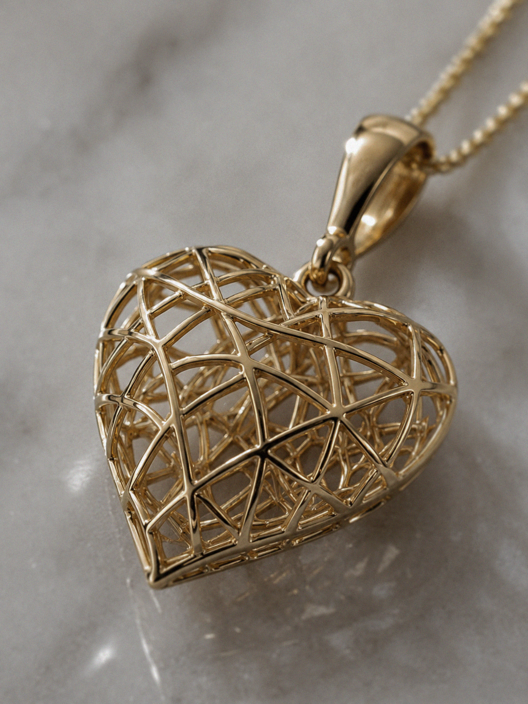 9ct Gold Caged Heart Pendant Necklace
