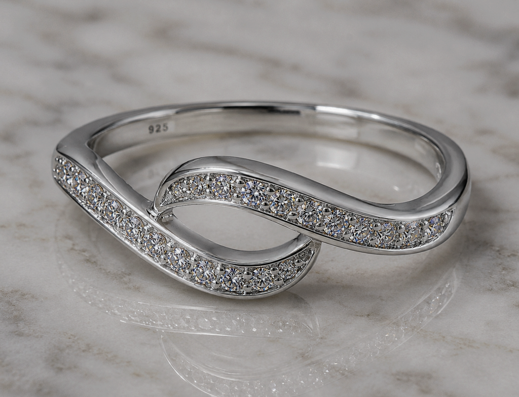 Sterling Silver Cubic Zirconia Wave Crossover Ring
