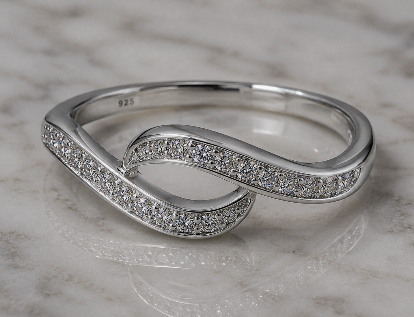 Sterling Silver Cubic Zirconia Wave Crossover Ring