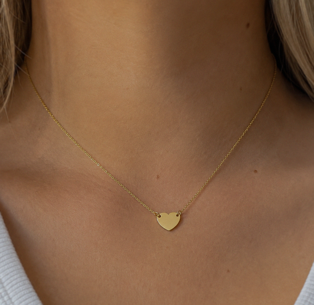 9ct Yellow Gold Plain Heart Necklace 16 Inch