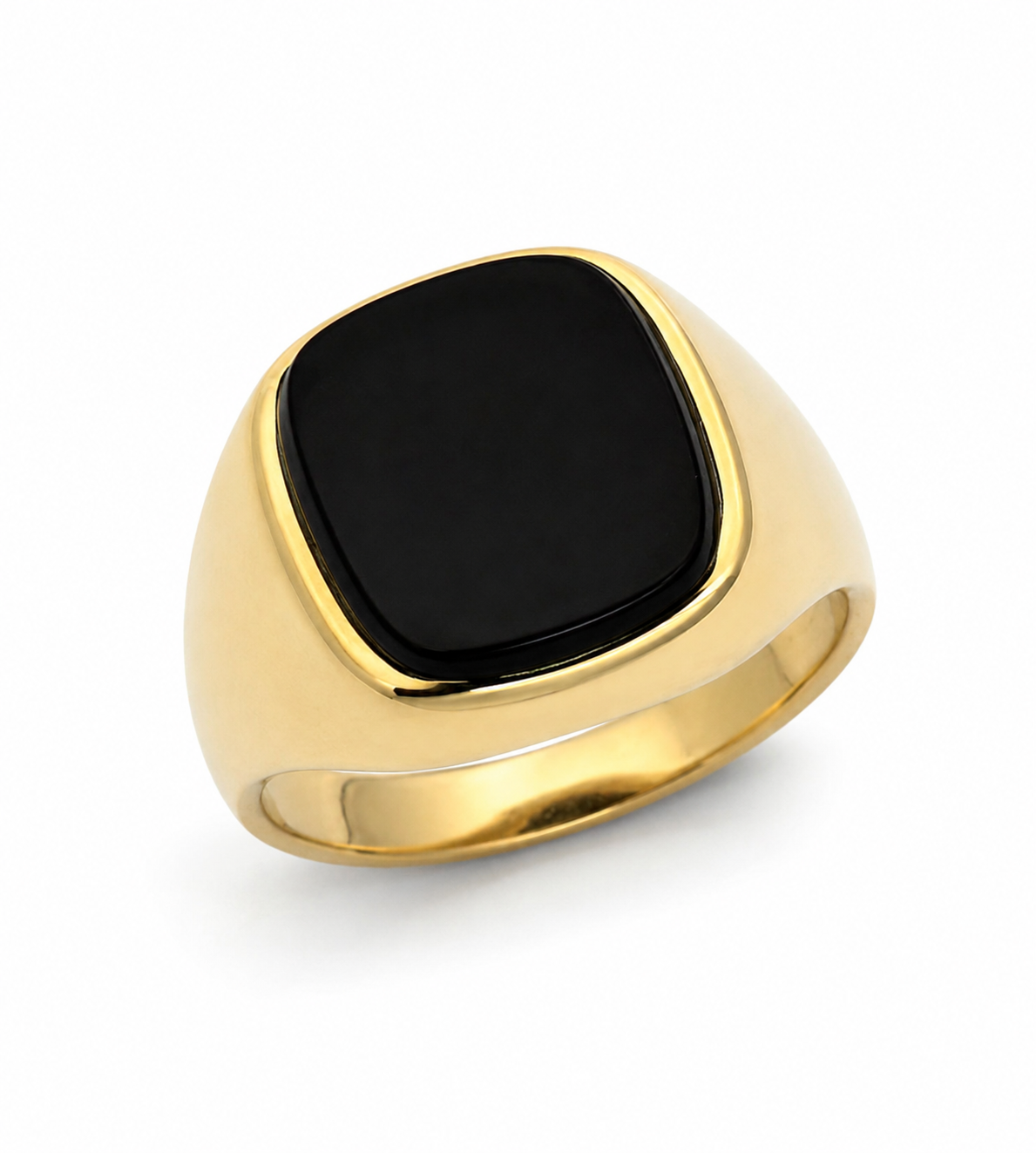 Heavy 9ct Yellow Gold Black Onyx Signet Ring – Cushion Cut | 8g Solid Gold