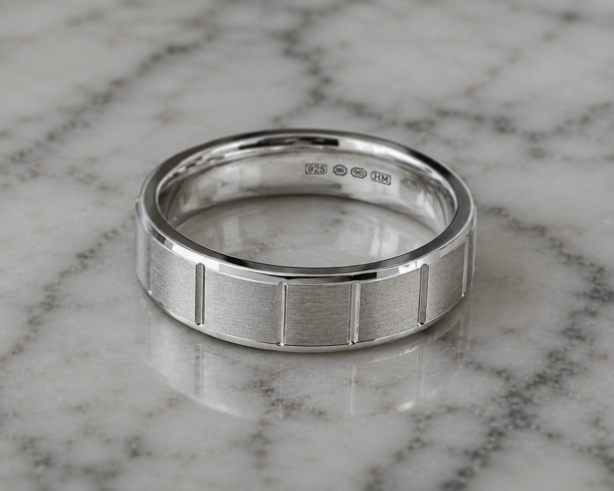 Sterling Silver Brushed Panel Men’s Ring - 5mm