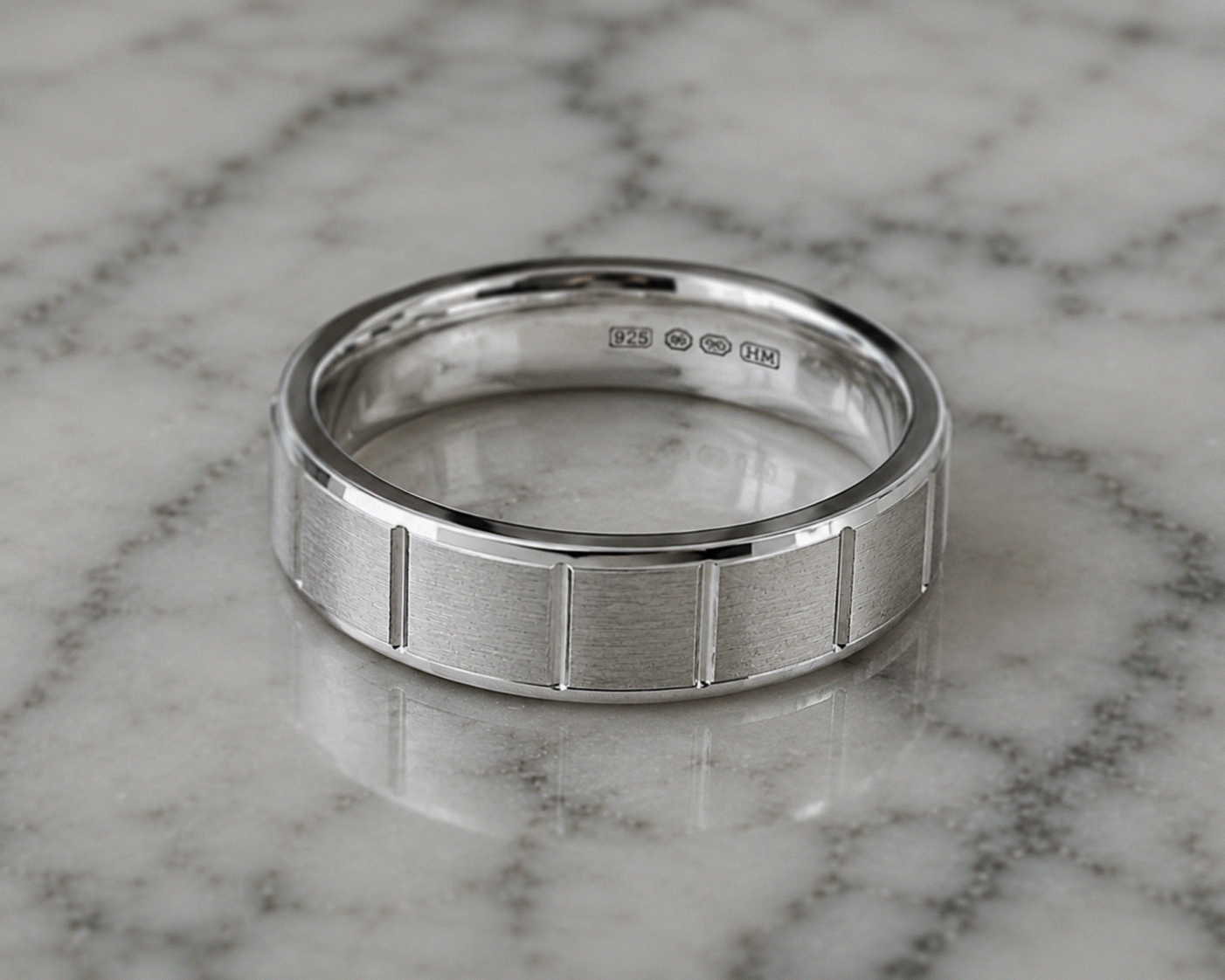 Sterling Silver Brushed Panel Men’s Ring - 5mm