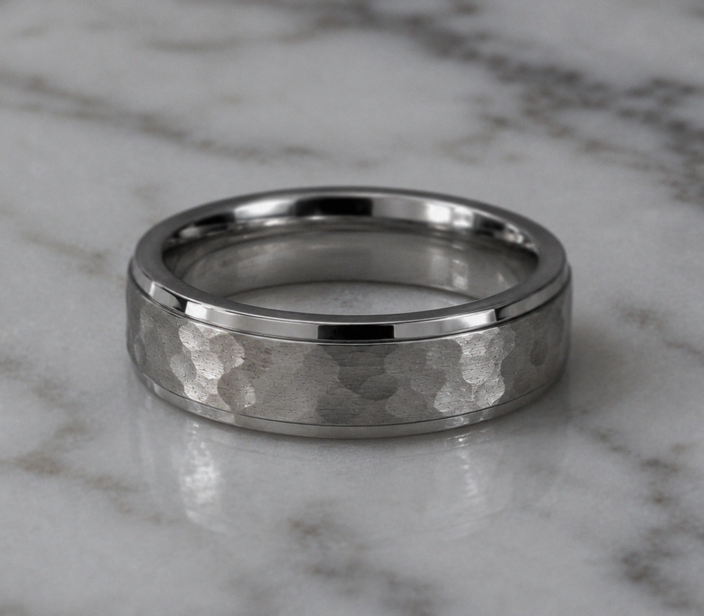 Stainless Steel Hammered Finish Band Ring