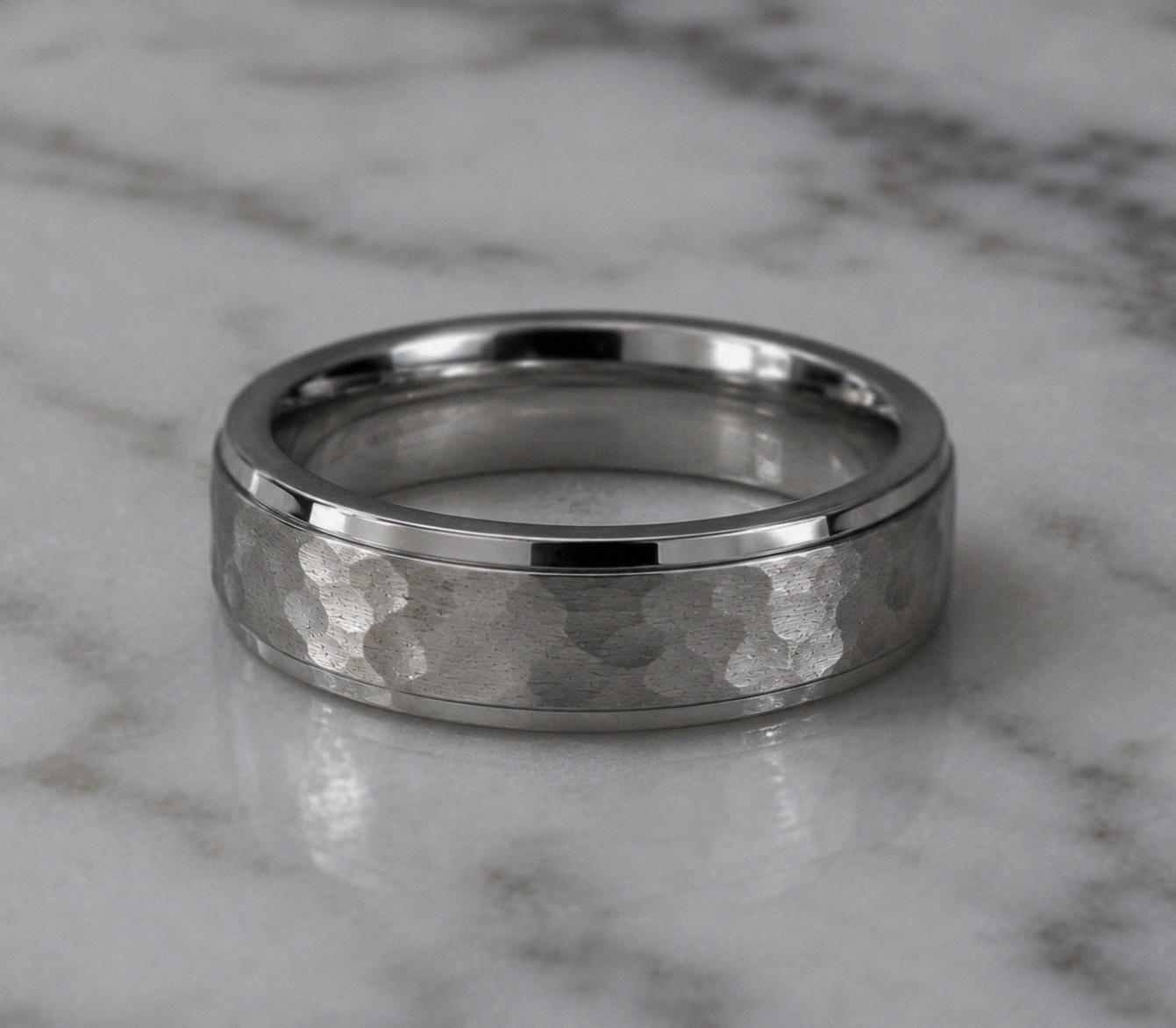 Stainless Steel Hammered Finish Band Ring
