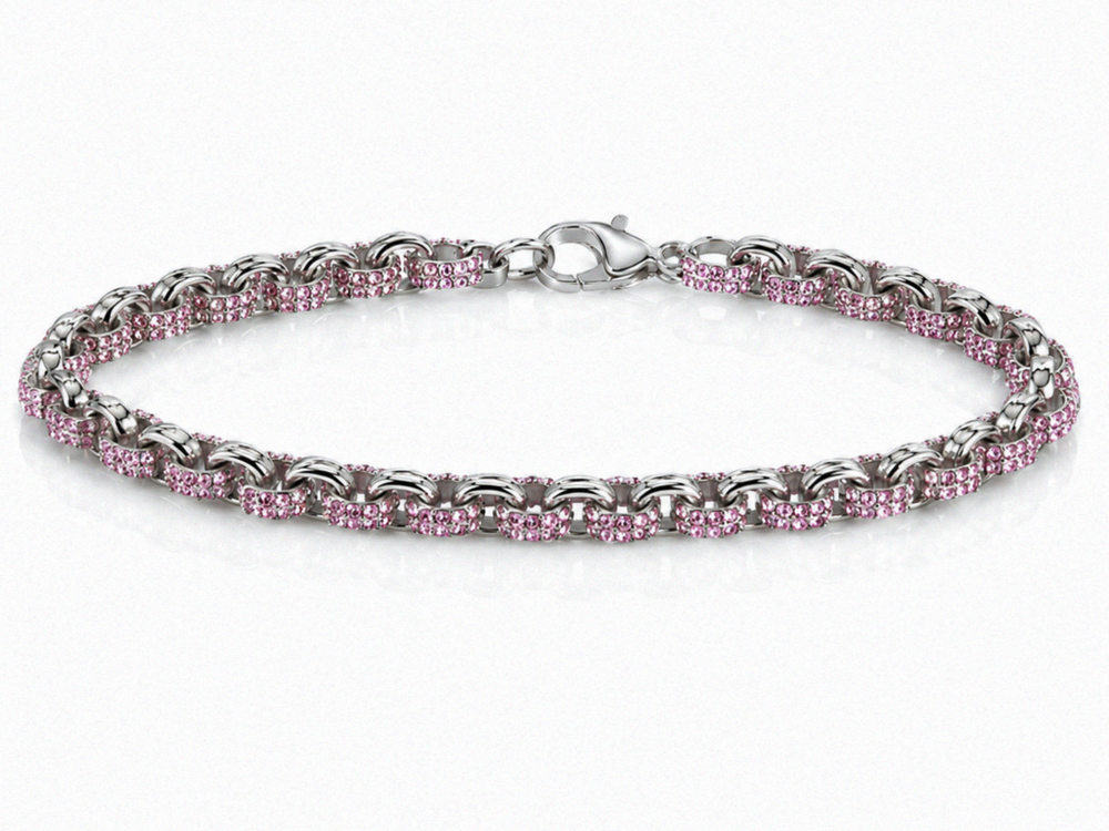 Children's Sterling Silver Pink Cubic Zirconia Belcher Bracelet