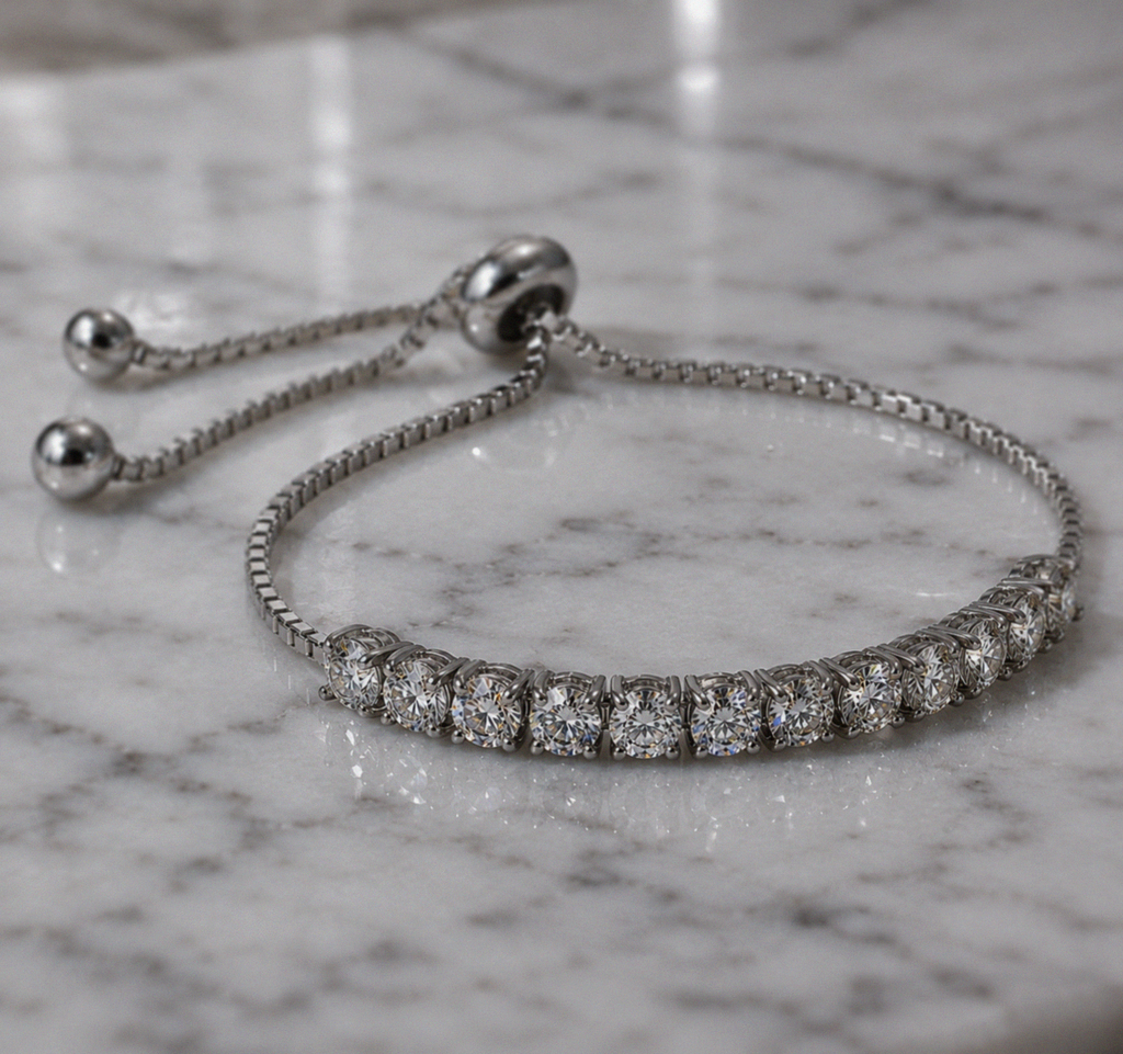 Sterling Silver Moissanite Half Tennis Slider Bracelet