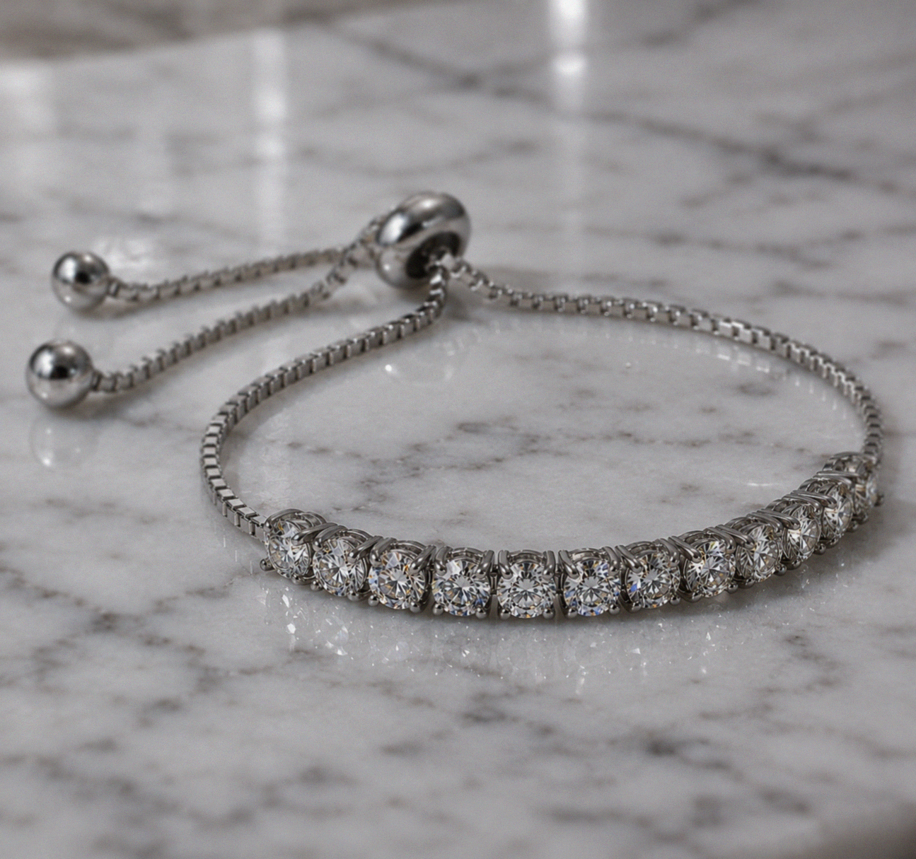 Sterling Silver Moissanite Half Tennis Slider Bracelet