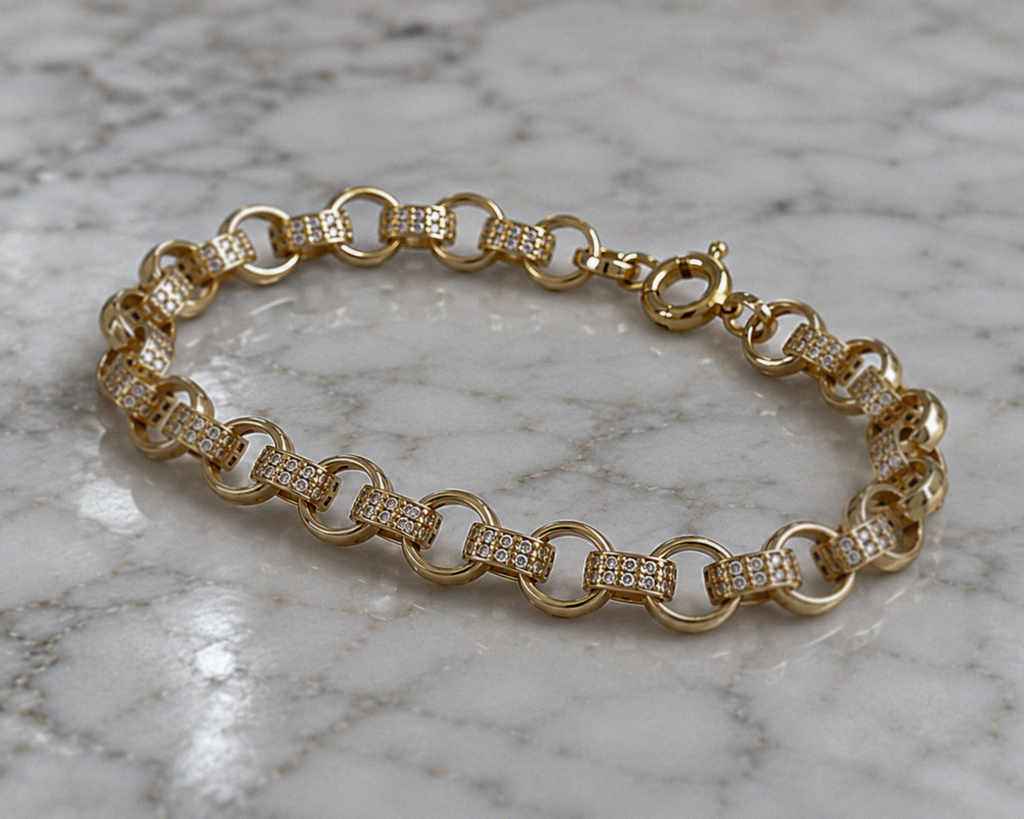 Men’s 9ct Yellow Gold Cubic Zirconia Belcher Bracelet 8.5 Inch