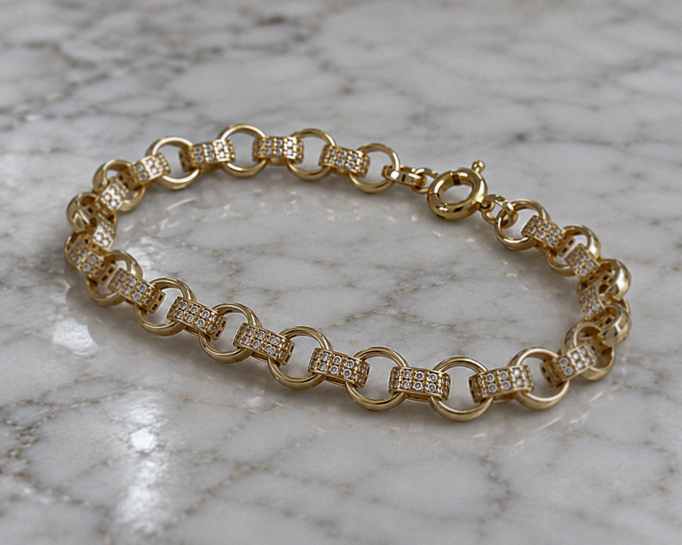 Men’s 9ct Yellow Gold Cubic Zirconia Belcher Bracelet 8.5 Inch