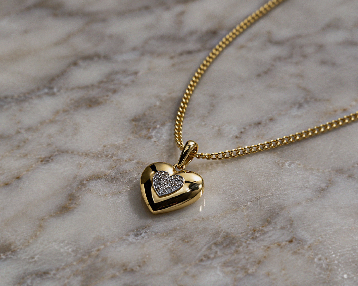 9ct Yellow & White Gold 0.03ct Diamond Heart Necklace