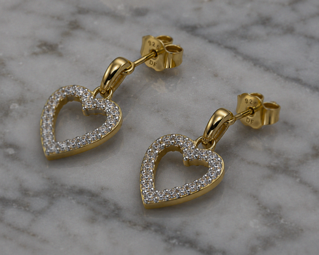 Diamonfire 24ct Gold-Plated Sterling Silver CZ Heart Drop Earrings